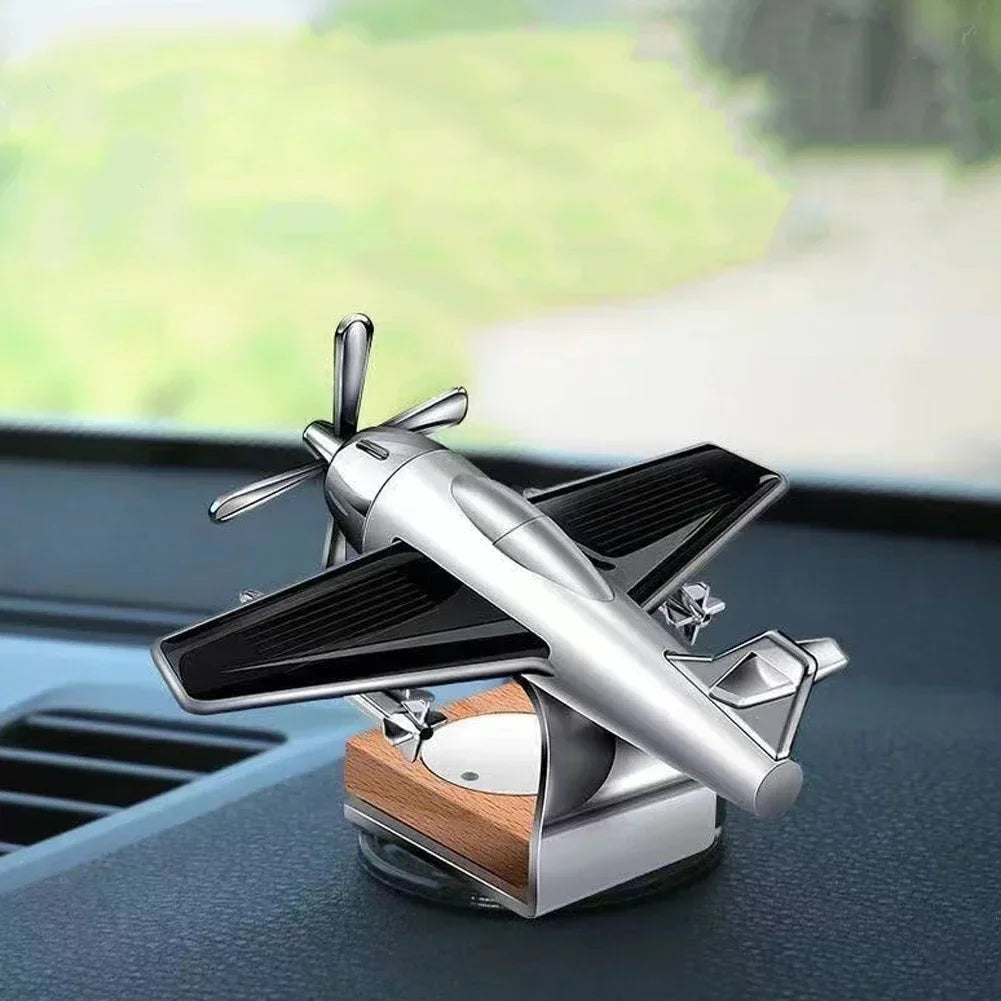Solar-Powered Rotating Airplane Dashboard Ornament Plastic Creative Car Interior Accessory - Novelty Desktop Decoration for Car