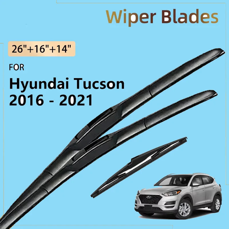 Front Rear Wiper Blades For Hyundai Tucson TL 2016 2017 2018 2019 2020 2021 Premium Windshield Windscreen Window Brush 26"16"14"