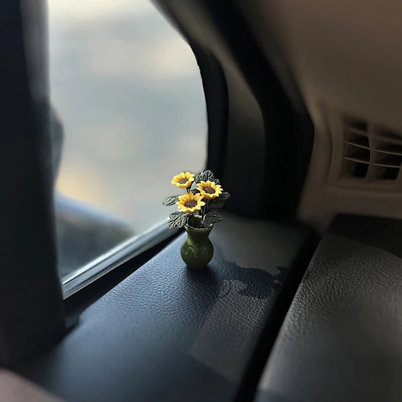Car Interior Decoration Resin Mini Sunflower Vase Auto Center Console Rearviewi Mirror Ornaments For Car Accessories Woman Gifts