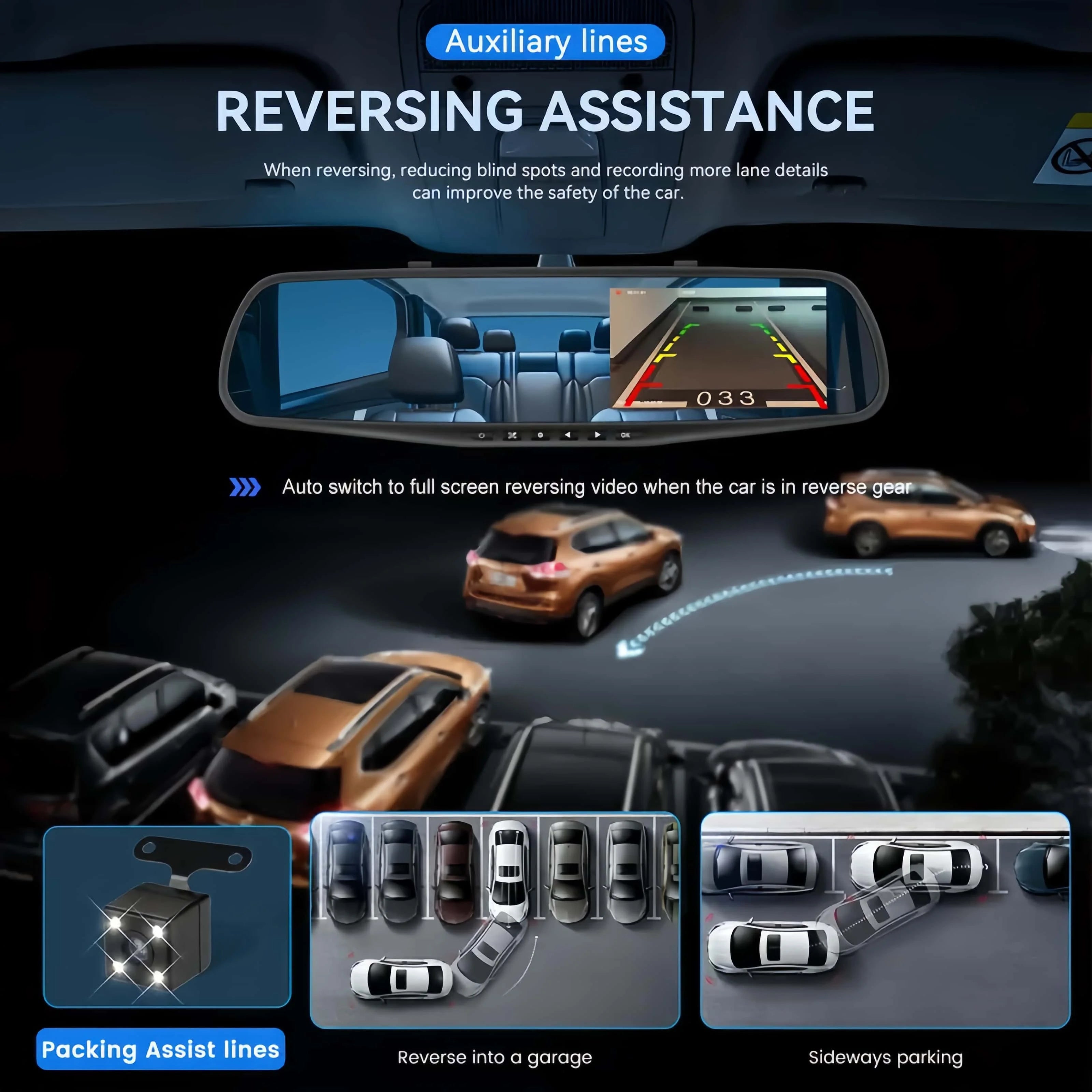 E-ACE Dash Cam 4.3 Inches Car DVR Rearview Mirror Driving Recorder Dual Lens Front and Rear Camera Video Recorder Black Box