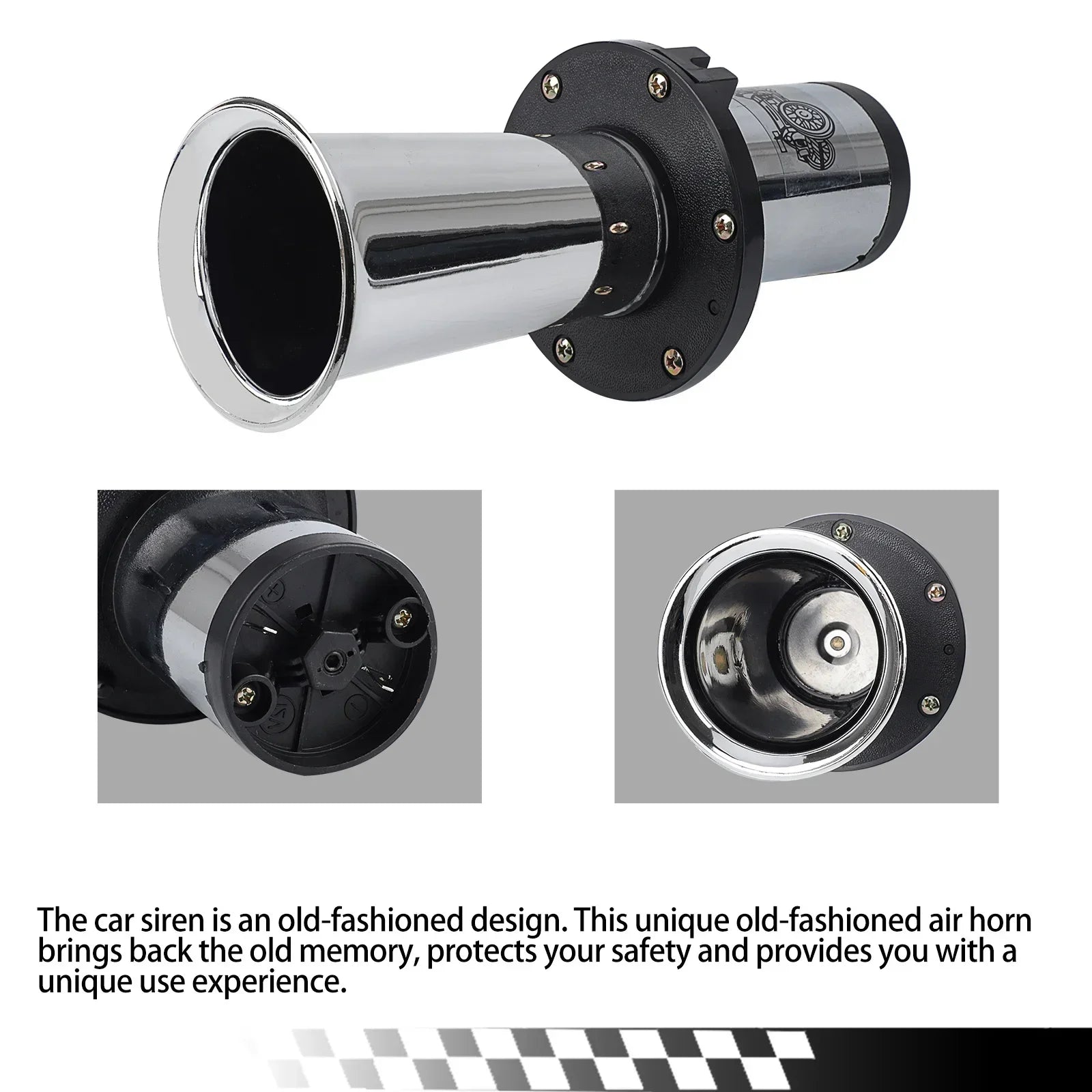 Car Air Horn Classical  for Ford Model T Style Old School Chrome OOGA Air Horn Antique Classic Old 12V 110DB Car Air Horn Chrome