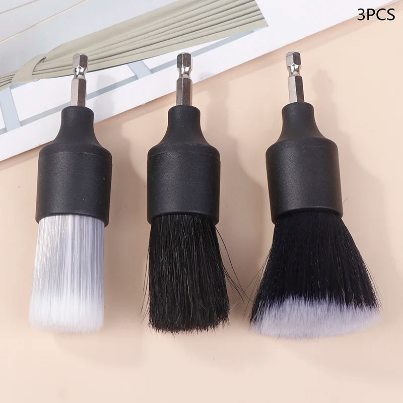 3 PCS Car Detail Drill Brush Set Boar Bristle Brush for Interior Cleaning Crevice