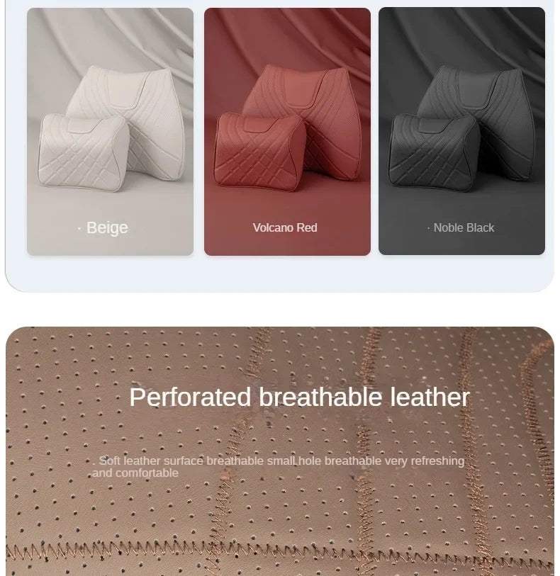 Car Neck Pillow Memory Foam Leather Auto Headrest And Back Cushion Set Seat Lumbar Waist Support Sewing Head Protective Cover