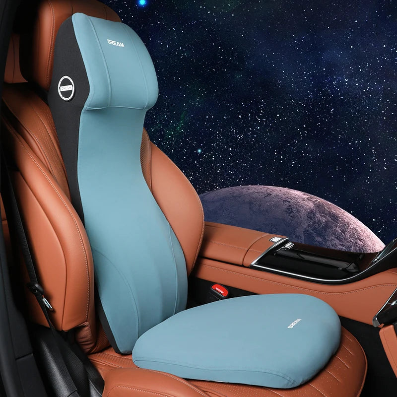 Car Leather Headrest Lumbar Support Memory Foam Car Rest Neck Pillow Back Cushion Seat Waist Supports Car Interior Accessories