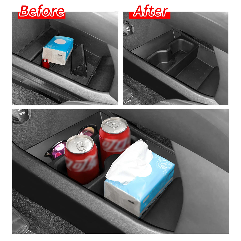 for Hyundai Santa Fe 2024 2025 2026 Storage Box Cup Holder Anti Dirt Pad Car Interior Accessories Organizer Tidying Black