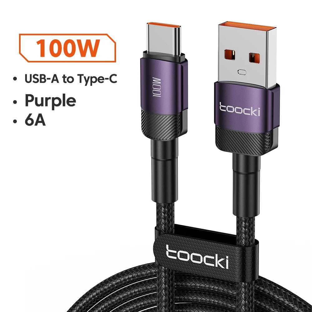 Toocki 100W 6A USB Type C Fast Charging Data USB C Cable For Huawei Xiaomi Samsung oneplus USB A To Type C cabo