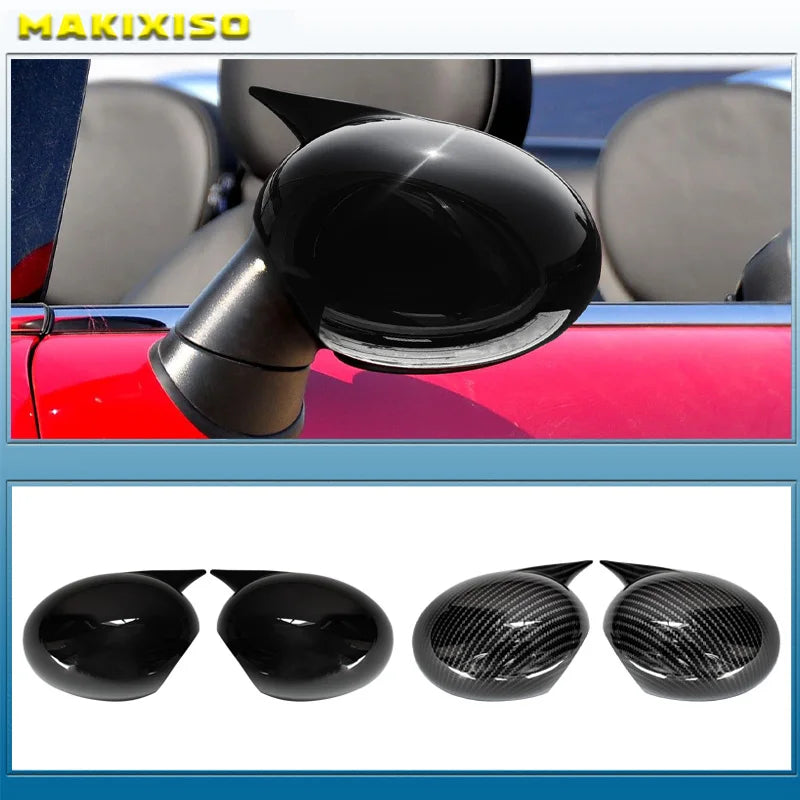 2pcs Rearview Mirror Caps Cover Glossy Black Sticking For BMW MINI COOPER R55 R56 R57 R58 R60