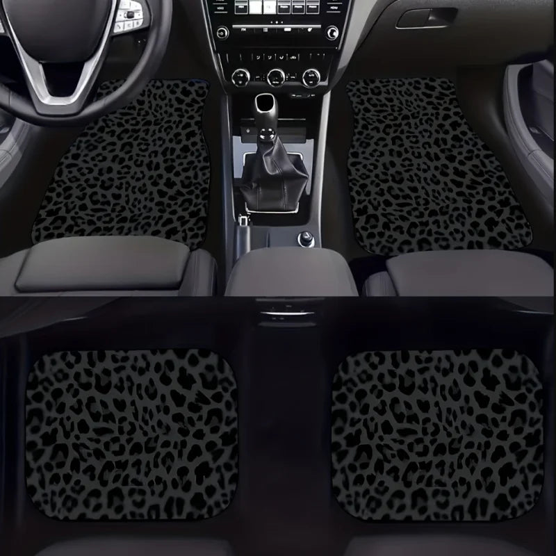 Leopard Print Car Floor Mats Set, All-Weather Universal Size for Front and Rear Seats, Suitable for SUVs, Limousines, LKWs