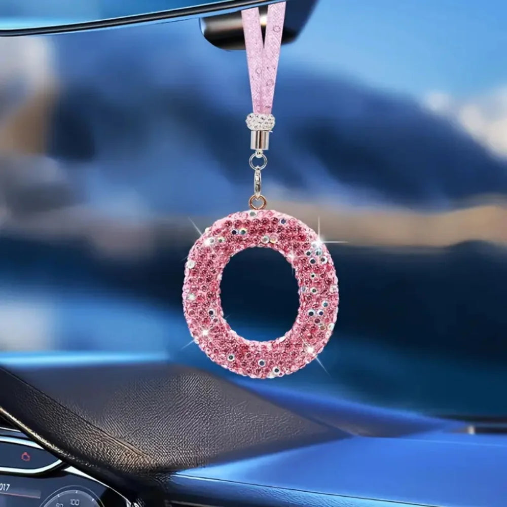 1PC Rhinestone Letter Car Rearview Mirror Pendant Crystal Car Decoration Bling Accessory Dangling Creative Shiny Charm