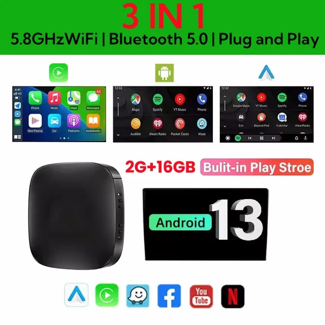 2025 Smart CarPlay Ai Box Android 13 TV Box Wifi Wireless Android Auto Built-in Play Store For Netflix YouTube OEM CarPlay Cars