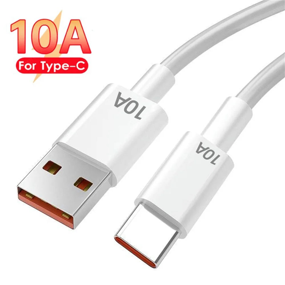 USB Type C Cable 10A 120W Super Fast Charging Data Cord Phone USB Cable For Huawei P40 Honor Xiaomi Samsung Quick Charger Cable