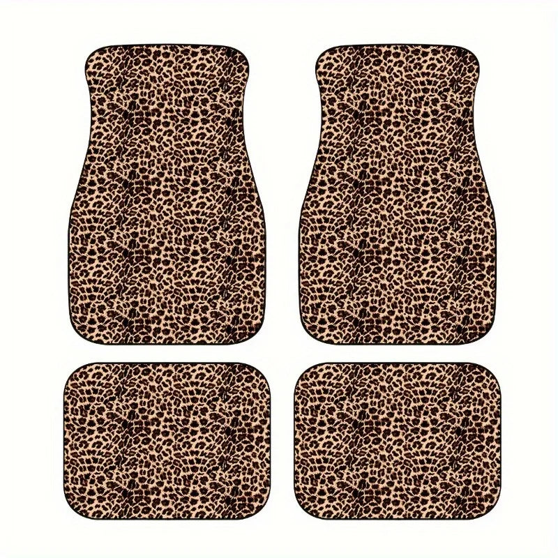 Leopard Print Car Floor Mats Set, All-Weather Universal Size for Front and Rear Seats, Suitable for SUVs, Limousines, LKWs