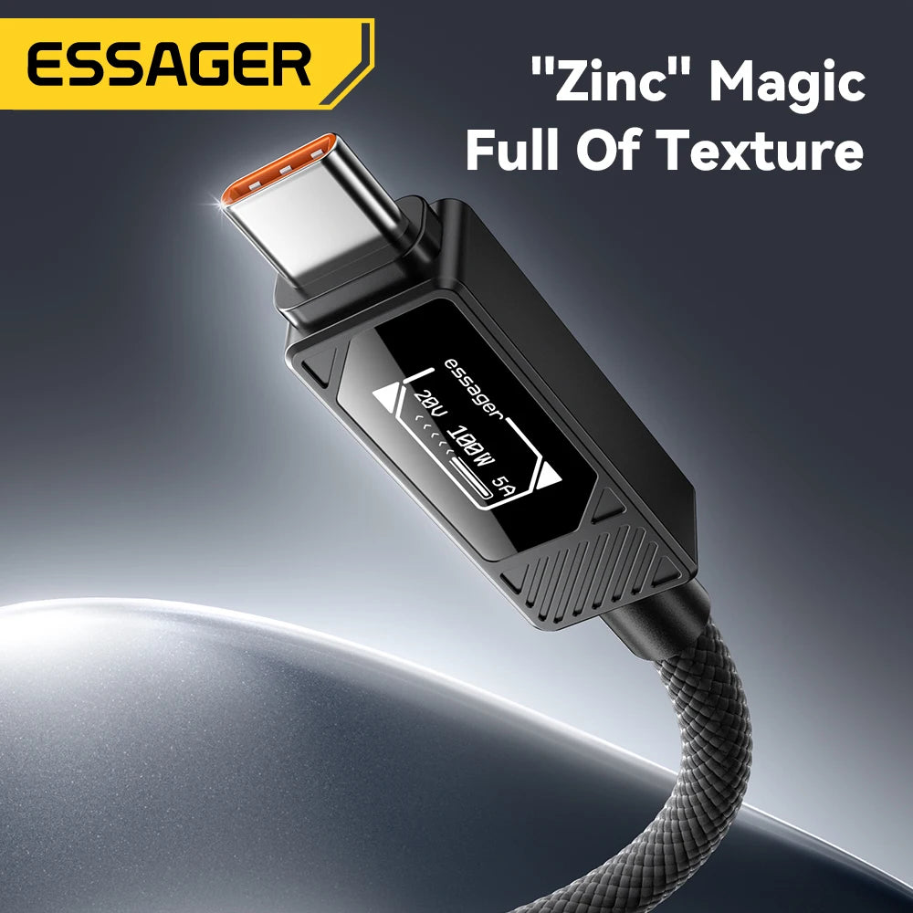 ESSAGER 100W USB Type C To USB C Cable For MacBook iPhone 17 16 15 iPad Samsung Xiaomi PD Fast Charging Charger Cord 5A E-Marker