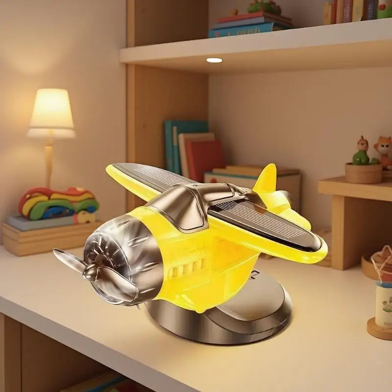 Solar Powered 360 Rotating Airplane Ornament - Car Dashboard Decor with LED Lights for Interior Styling
