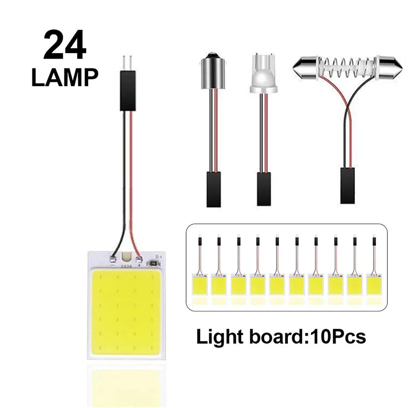 4/10PCS Car LED Lights Panel 18/24/36/48 SMD T10 BA9s 12V COB Lamp Bulb Car Dome Light Reading Lights Auto Interior Accessories