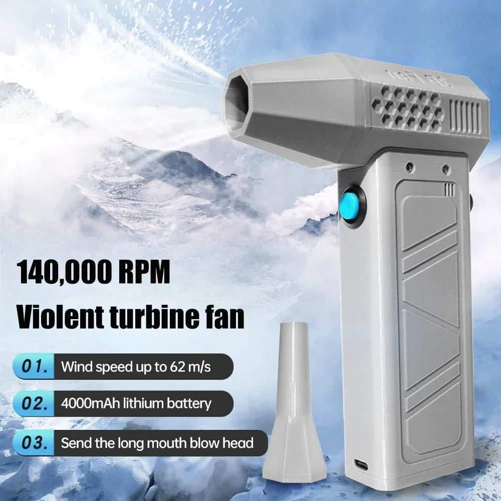 Mini turbo jet portable fan with three adjustable modes, 140,000 rpm, 62 m/s, for cleaning dust from cars and other cleaning too