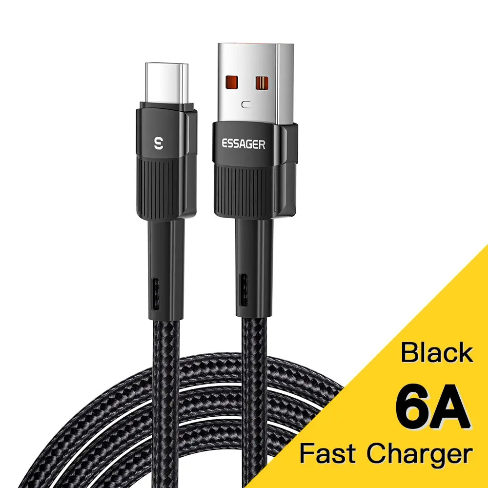 Essager 6A Type C USB Cable Fast Charging For Huawei P40 Pro P30 66W Wire Charger Data Cord For Samsung S21 Ultra S20 Poco