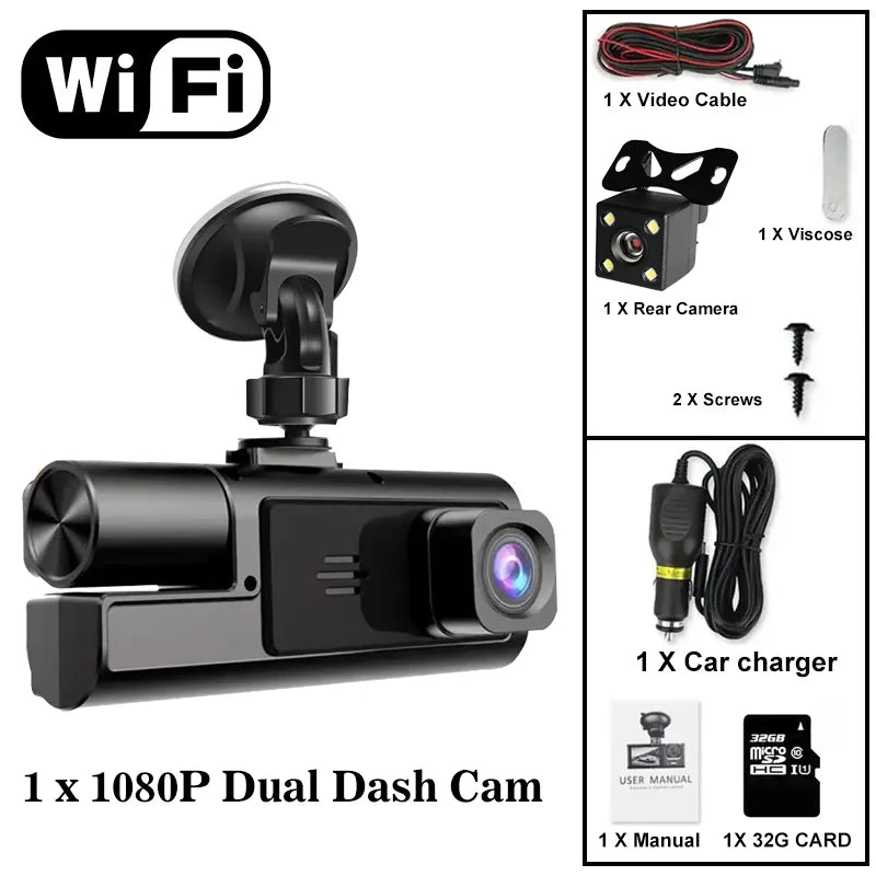 WIFI 3 Camera Car DVR Mini 1080P Inside Vehicle Dash Cam Three Channel DVRs Recorder Video Registrator Mini Dashcam Camcorder