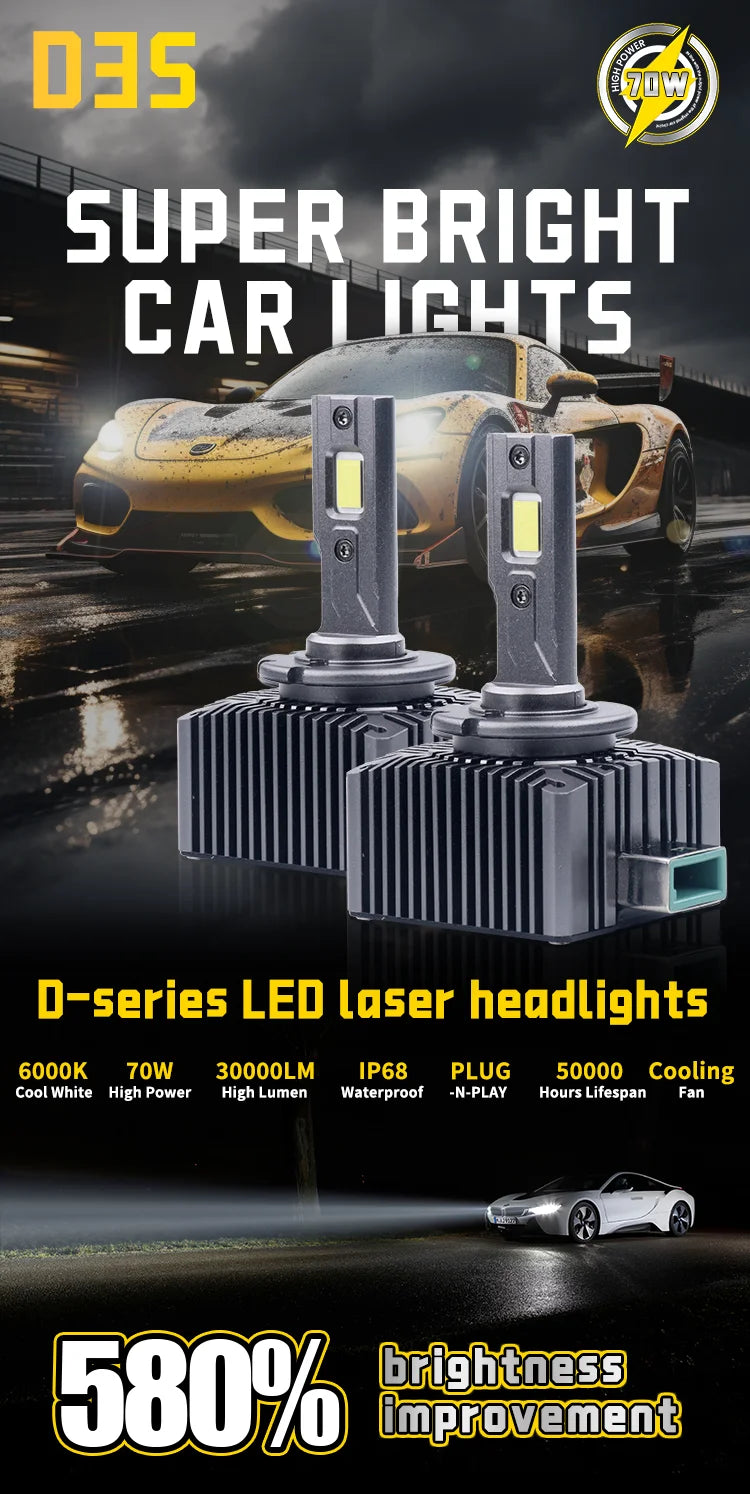 2PCS 30000LM D1S D3S Headlight 35W D2S D2R D4S D4R D5S D8S LED Canbus Lamps  Auto LED Lights Bulb For Car Lights 6000K Plug&Play