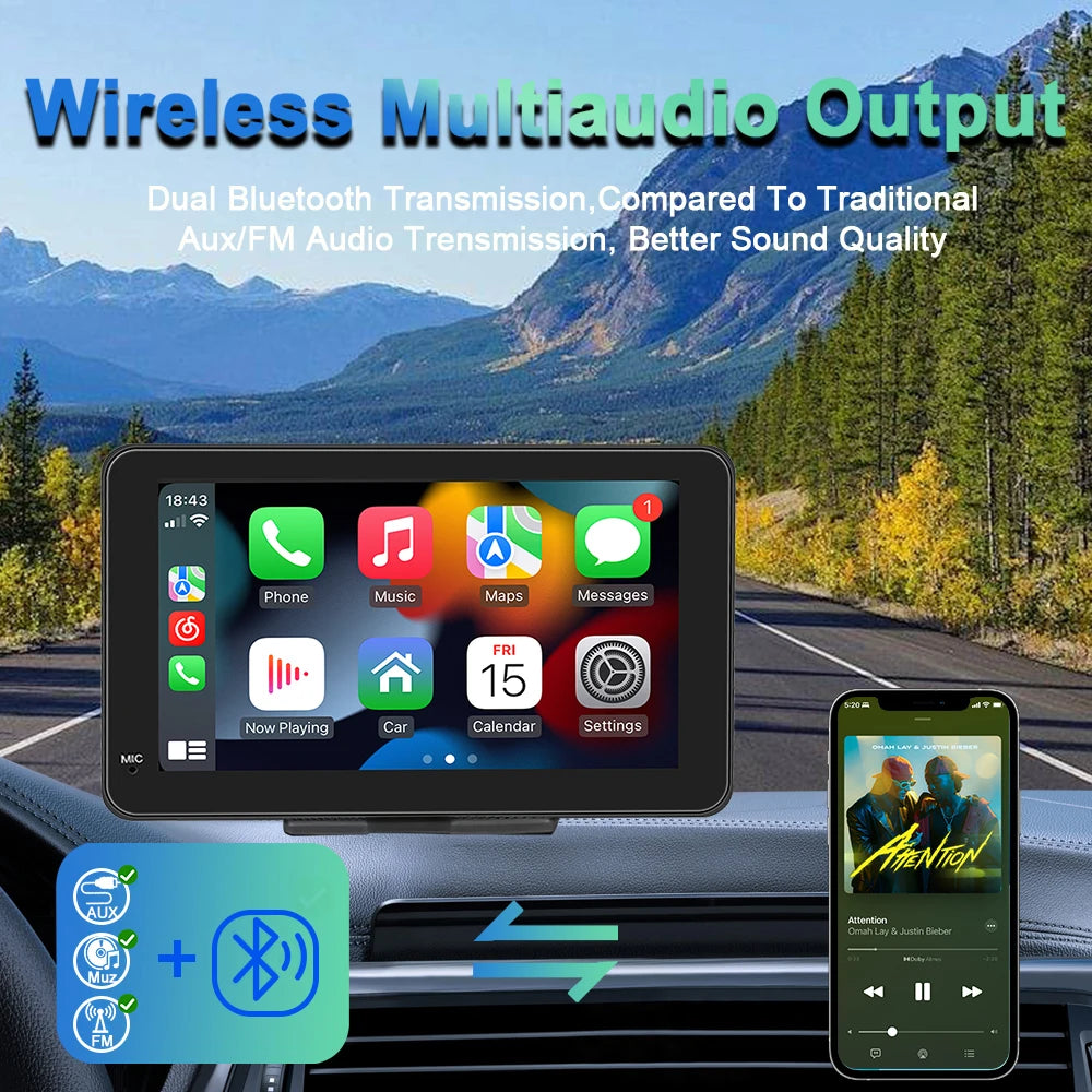 Portable Touch Screen 7inch IPS CarPlay Android Auto Car Radio Multimedia Video Player GPS Navigation  Wifi  Rear View Camera