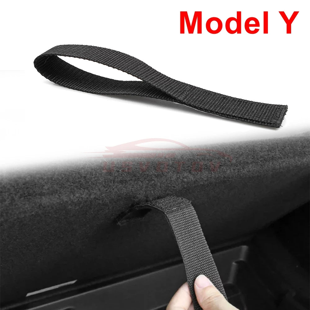 For Tesla Model Y Juniper Rear Trunk Rope DrawString Open Tail Strop Cover Handle Pull Strap Car Organizer Accessories Mat Pad