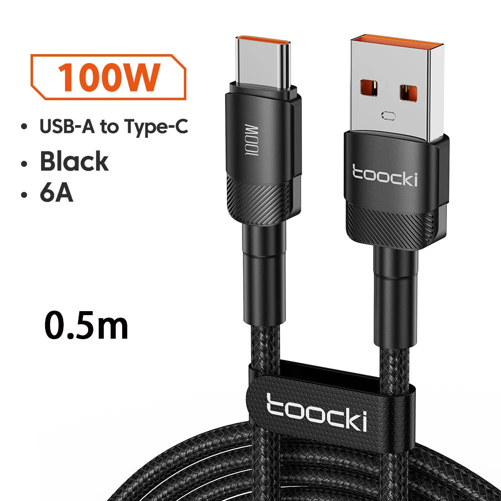 Toocki 6A USB Cable to Type C Wire for Samsung Huawei OPPO POCO PD100W Fast Charging Charger USB C Data Cord for Oneplus Xiaomi