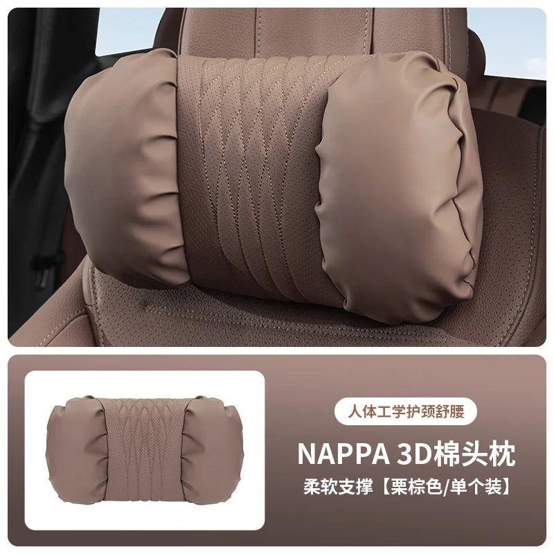 Quality Nappa Leather Car Headrest Lumbar Support Cushion Comfortable Soft Car Neck Pillows Waist Pillow Car Interior Accessorie