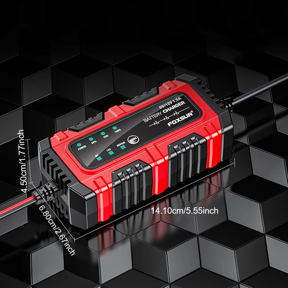 6V/12V 1.5A Multiple Protection Lead-Acid Battery Charger Car Motorcycle Battery Full Intelligent Intelligent Pulse Repair