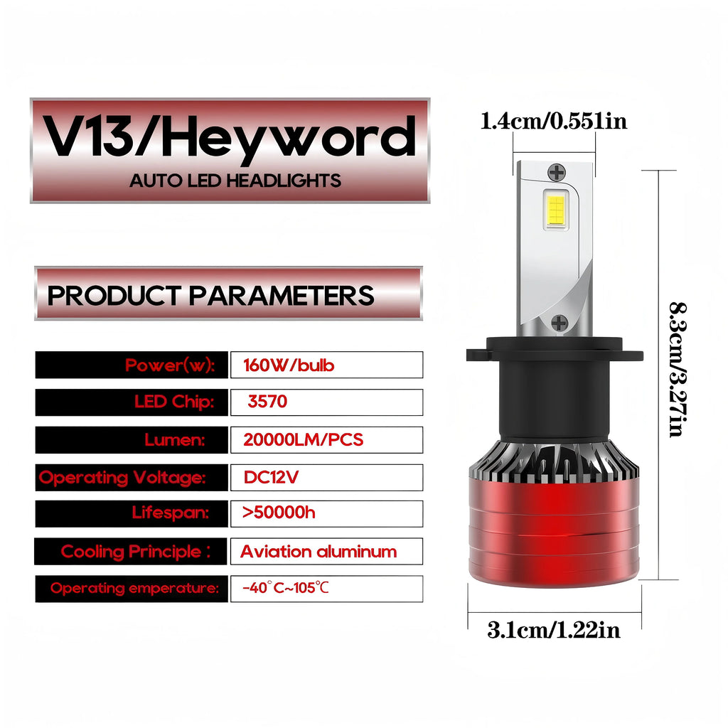 Heyword 2Pcs Car Headlight H4 H7 LED H11 9005 9006 H1 Auto Bulbs 390W 129000LM Light Lamp 6000K 12V Led Headlight Bulbs