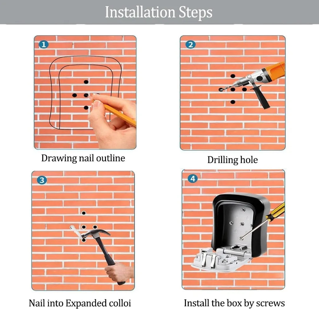Key Safe Wall Mounted Waterproof Lock Box Security Key Box with Resettable 4 Digit Combination Heavy Duty Key Cabinet Outdoor
