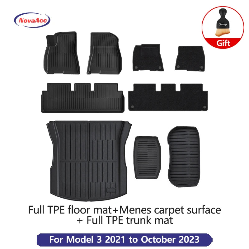 NovaAcc All TPE Floor Mats for Tesla Model Y 3 2021 to 2024 Left Rudder All Weather Foot Pad Automotive Interior Car Accessories