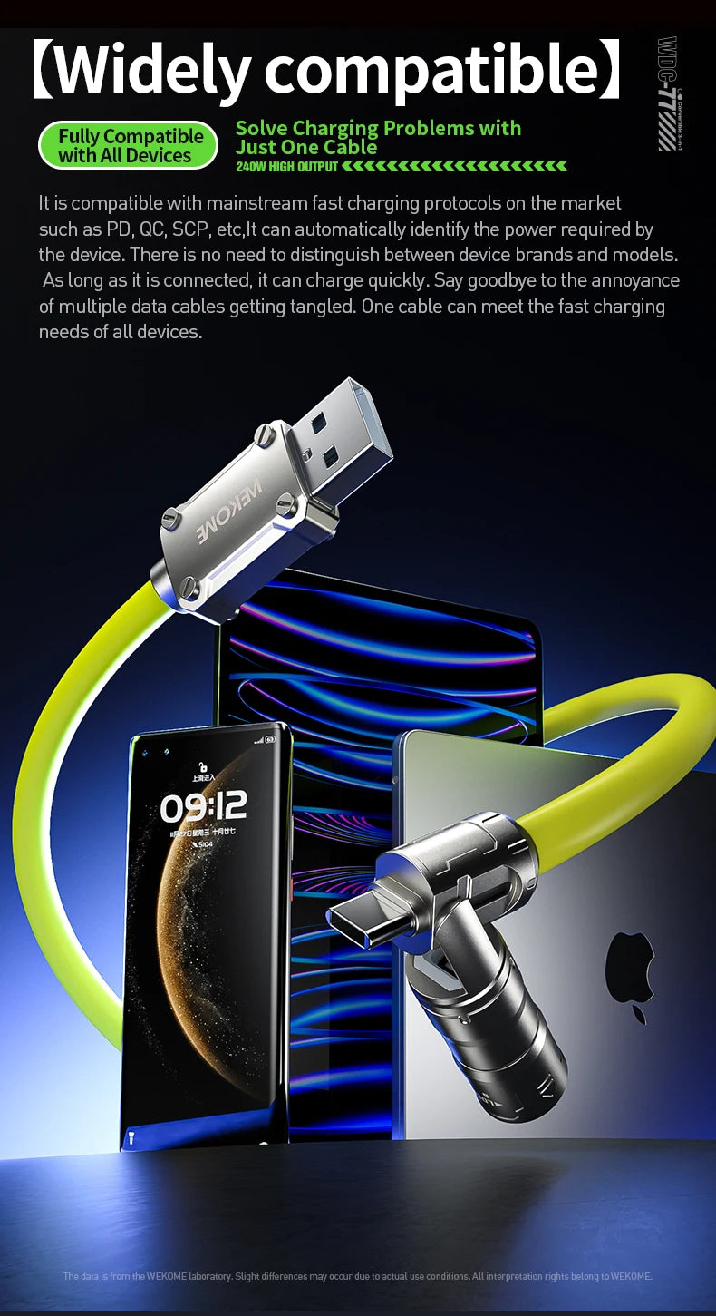 240W 3-in-1 Kirsite Cable USB Fast Charging Multiple Functions Use for iPhone iPad Notebook Tablet Xiaomi Samsung Mobile Phone