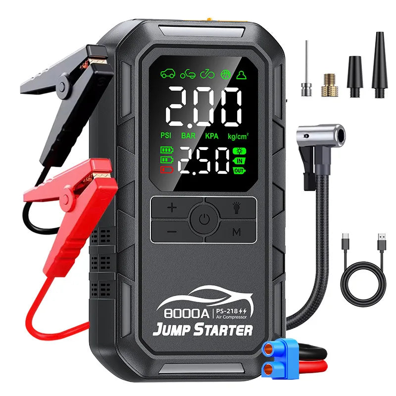 Multifunctional 2-in-1 Car Jump Starter with Air Compressor Tire Inflator Emergency Battery Booster Portable Power Bank