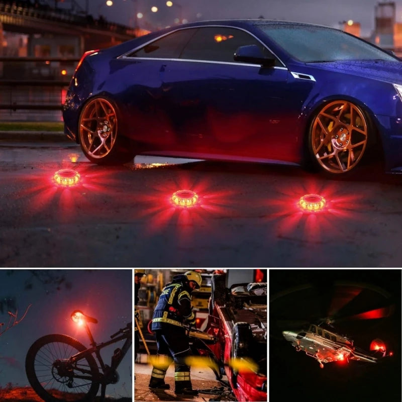 Rechargeable LED Road Flares Roadside Emergency Lights For Vehicles Flashing Flare Beacon Disc Magnetic Base&Hook USB-C Cable