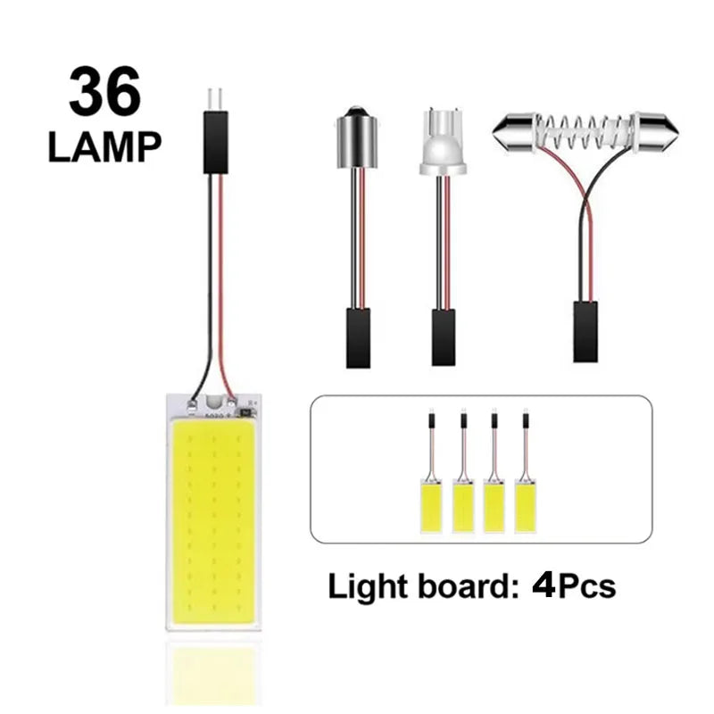 4/10PCS Car LED Lights Panel 18/24/36/48 SMD T10 BA9s 12V COB Lamp Bulb Car Dome Light Reading Lights Auto Interior Accessories