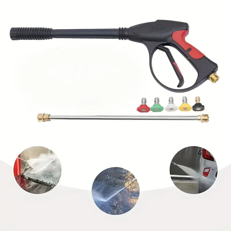 Portable High Pressure Car Wash Gun with Adjustable Extended Rod Household Water Pipe Matching Car Cleaning Tool for Home Outdoo