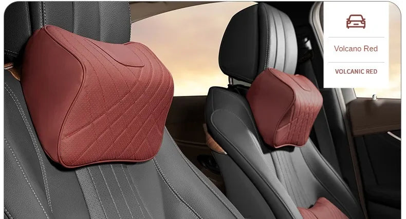 Car Neck Pillow Memory Foam Leather Auto Headrest And Back Cushion Set Seat Lumbar Waist Support Sewing Head Protective Cover