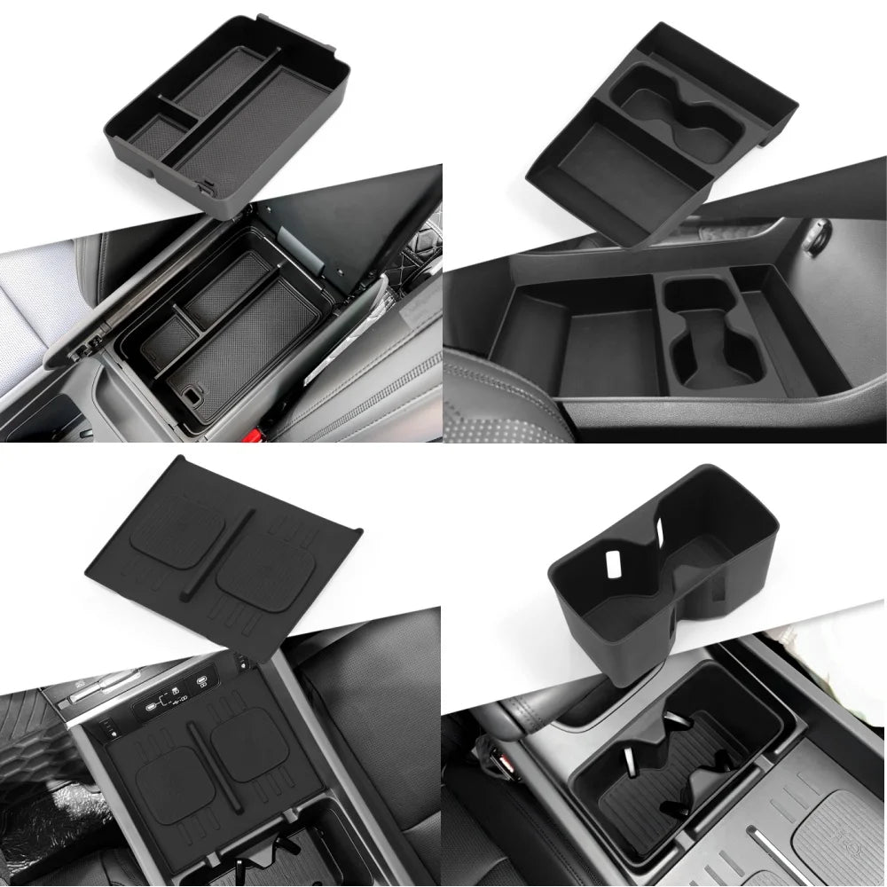 for Hyundai Santa Fe 2024 2025 2026 Storage Box Cup Holder Anti Dirt Pad Car Interior Accessories Organizer Tidying Black