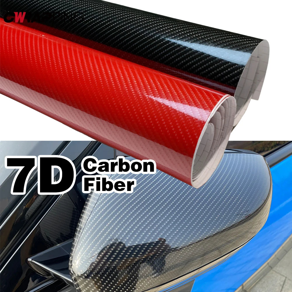 7D Carbon Fiber Vinyl Wrap Black Car Foil Red Motorcycle Sticker Automotive PET Car Body Stickers Waterproof Self-adhesive Film