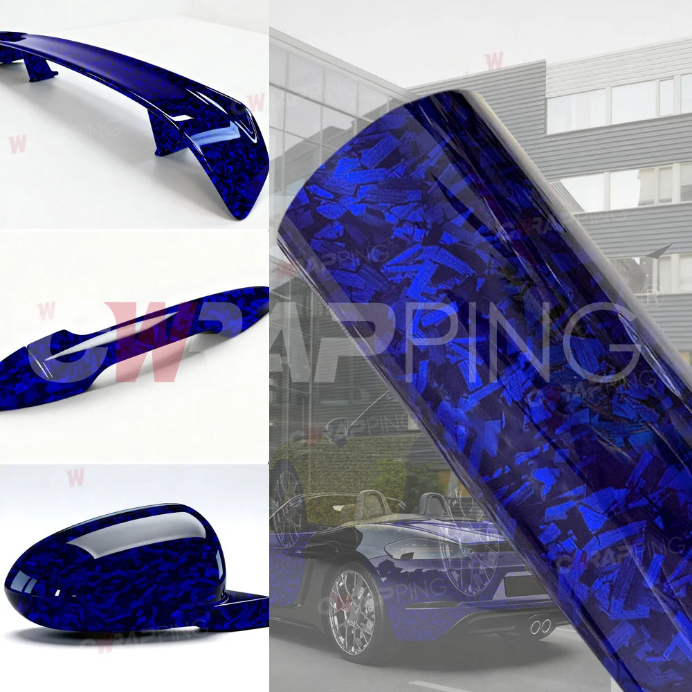 High Glossy Blue Forged Carbon Fiber Vinyl Wrap Waterproof Laser Film on the Hood DIY Car Adhesive Vinyl for Motorcycle Stickers