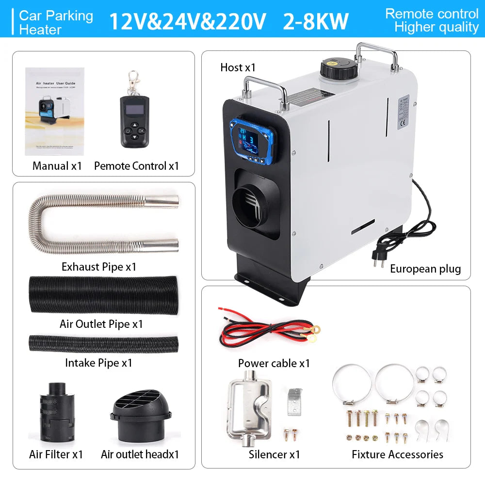 Diesel Heater 12V&24V&220V All in One Car Diesel Air Heater  with Remote Control LCD Switch For Home RV Vehicle Truck 2/5/8KW