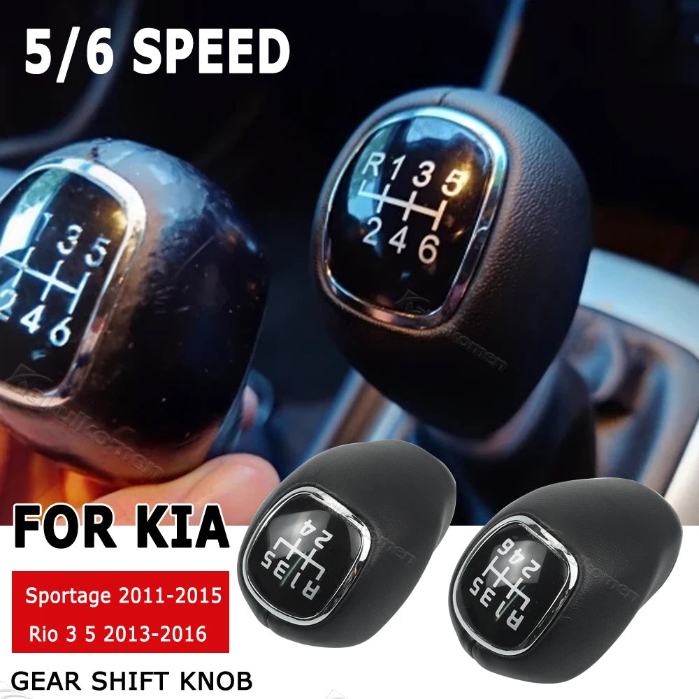 5 6 Speed Leather Gear Knob Shift Lever Shifter Handball For KIA Sportage 2011-2015 For Rio 3 5 VELOSTER 2013 2014 2015