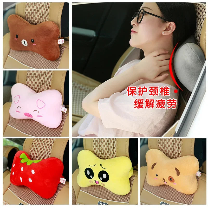 Car Neck Pillow Anime Cartoon Cute Animal Travel Pillow Auto Seat Cushion Cover Neck Support Headrest Interior Accessories