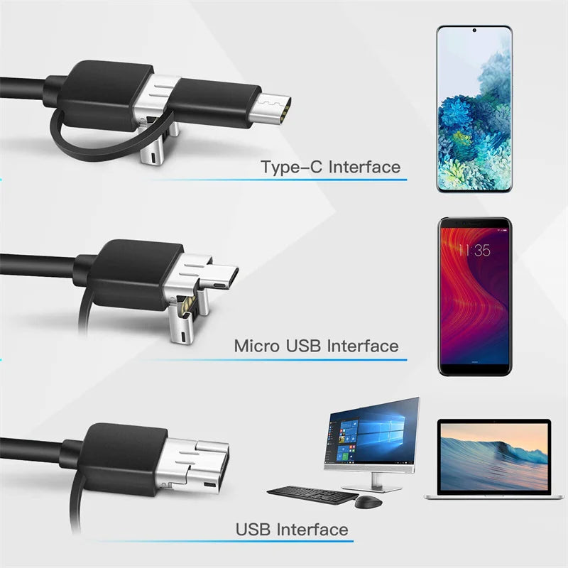 5.5MM Android Endoscope Camera 3 IN1 Micro USB Type C Borescope Mini Camera Waterproof LED Car Inspection For HUAWEI XIAOMI PC