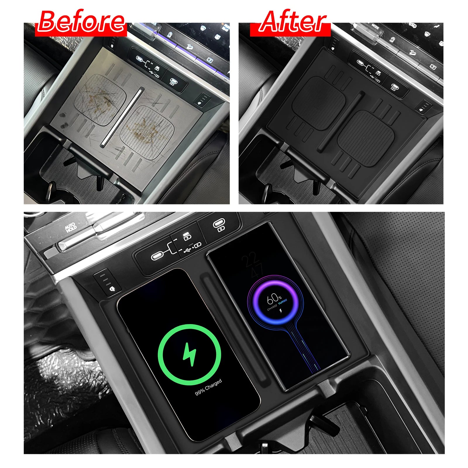 for Hyundai Santa Fe 2024 2025 2026 Storage Box Cup Holder Anti Dirt Pad Car Interior Accessories Organizer Tidying Black