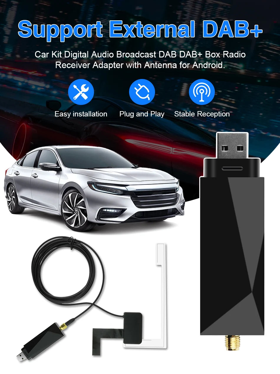 Srnubi DAB/DAB+ Antenna With USB Adapter Universal Android Car Radio GPS Stereo Receiver Europe DAB DAB+ Signal Head Unit Player