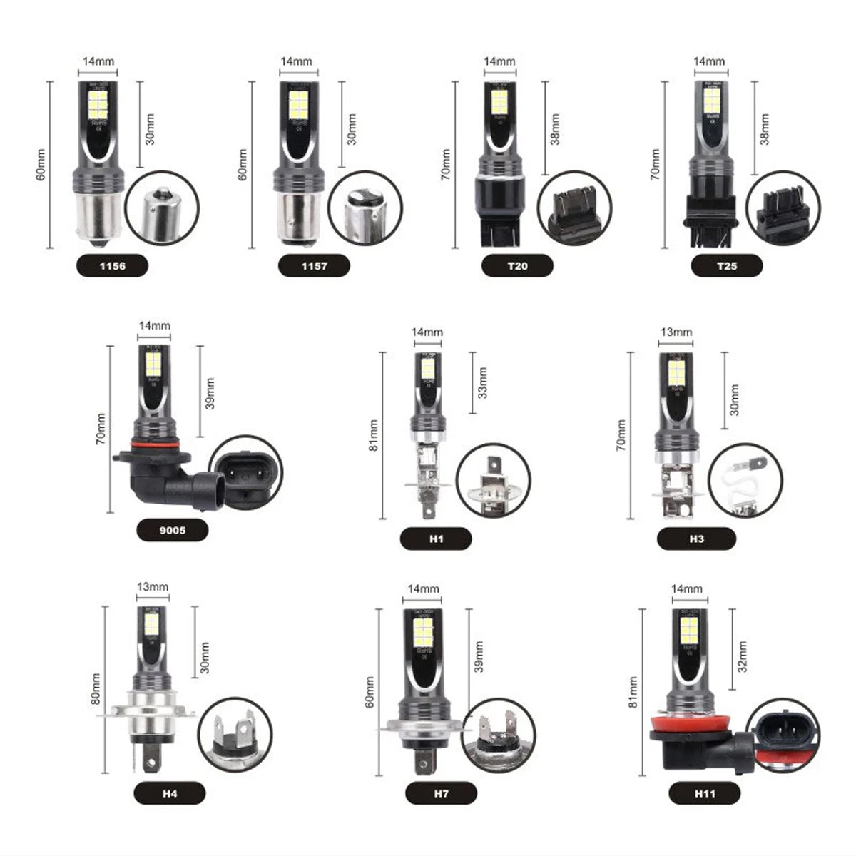 2Pcs Super Bright H4 H7 Led Bulb Car Headlight Motorcycle H1 H3 H8 H9 H11 Auto Fog Lamps 9005 9006 HB3 HB4 Light 12v 24V 80W