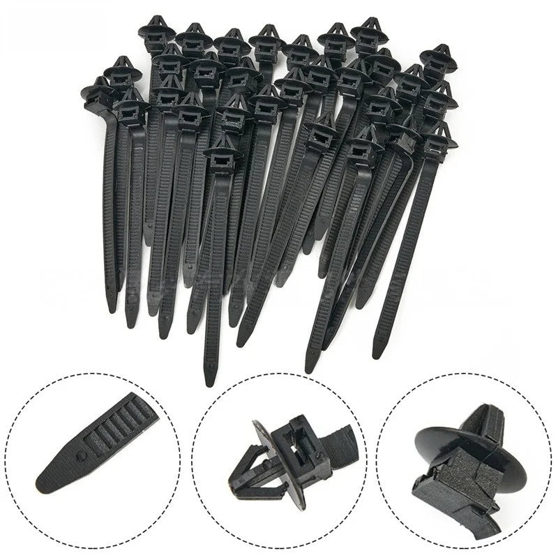 25pcs Car Nylon Tie Wrap Cable Fixed Fastener Clips Car Hose Fastening Zip Strap Self-Locking Nylon Cable Ties