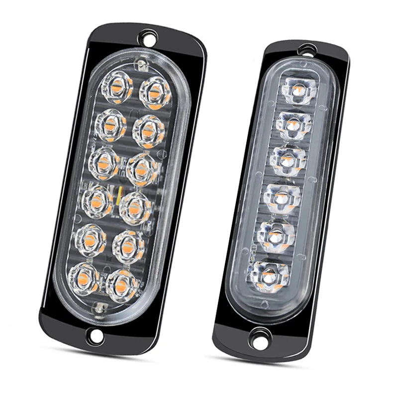 2PCS 12V 12W 6LED Car Warning Light Car Beacon Lamp LED Side Light Grill Flashing Breakdown Emergency Light Auto Accessories