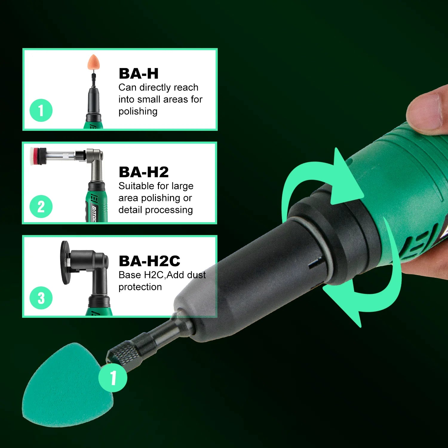 BATOCA S6 Cordless Mini Car Polisher With 2 Heads RO&DA Portable Handle Polishing Machine Kit for Auto Detailing Waxing